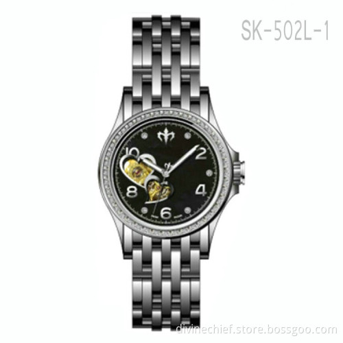 Newest Style Open Heart Lady Skeleton Watch 316L All Stainless Steel Fashion Watch